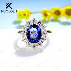 Anneaux de mariage Kuoit Princess Diana 3CT Bague saphir pour femmes Solide 14K Or jaune LabGrown Engagement mémoire 230915