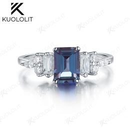 Trouwringen Kuololit 1 2ct Alexandrite Edelsteen voor Vrouwen Solid 925 Sterling Zilveren Ring Emerald Cut Lab Grown Stone Engagement 230921