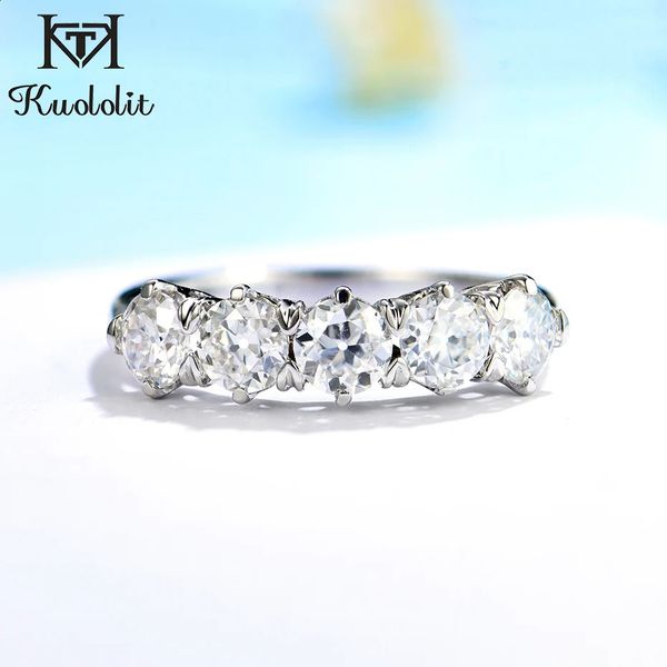 Kuololit 1.5CT 585 14K 10K anneaux en or blanc pour femmes rond OEC brillant Solitaire mariage complet bande de luxe 231214