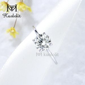 Kuololit 2CT 1CT bague pour femme solide 14K 10K or blanc 8.0mm coupe ronde D/VVS1 bague solitaire pour fiançailles mariage 231214