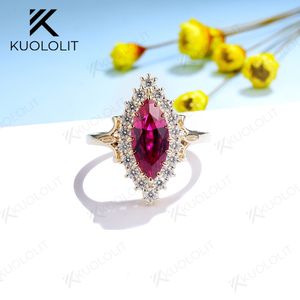 Trouwringen Kuololit 2CT Ruby Gemstone voor Vrouwen Solid 18K 14K Yellow Gold Lab Grown Marquise Cut Ring Engagement 230808