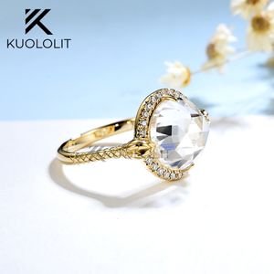 Bagues de mariage Kuololit 4CT Rose Cut Ring pour femme solide 18K 14K10K or jaune rond 10mm D VVS1 serpent fiançailles 230808