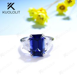 Anneaux de mariage Kuololit 5ct Lab Grown Sapphire pour les femmes Solide 18K 14K 10K Or Blanc Coupe Trapèze Anniversaire 230808