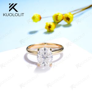 Trouwringen Kuololit Massief 18K 14K Geel Gouden Diamanten Ring voor Vrouwen 3CT Oval Cut White Engagement 230808