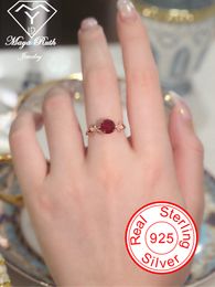 Laboratorio de anillos de boda creado Ruby Gemstone Ring Real 925 Sterling Silver 18K Rose Gold Party for Women Gift Diseño especial Vintage 230309