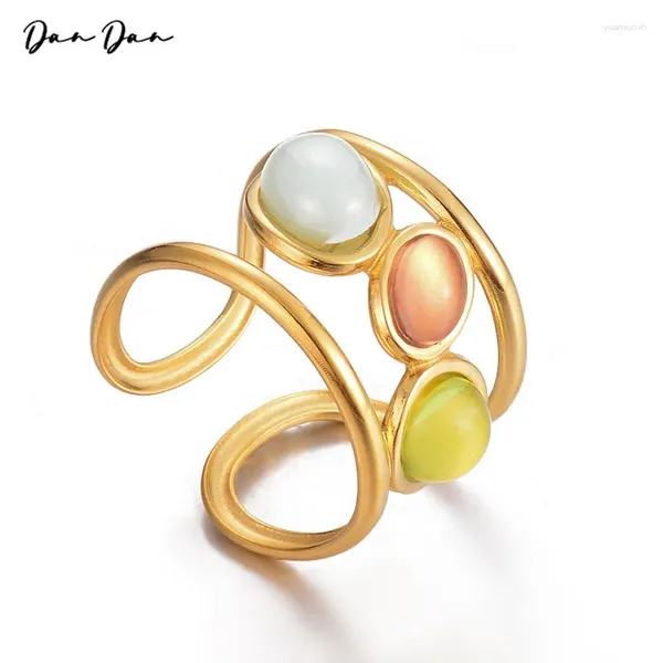 Anneaux de mariage dames Ring Colorful Gemstone 316l en acier inoxydable Charme de mode Réglable Gift haut de gamme Yhpup Lignes minimalistes 2024