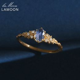 Trouwringen LAMOON Natuurlijke Edelsteen Ring Voor Vrouwen Labradoriet Cordieriet 925 Sterling Zilver Blue Stone Ring Vergulde Fijne Sieraden Bijou 230803