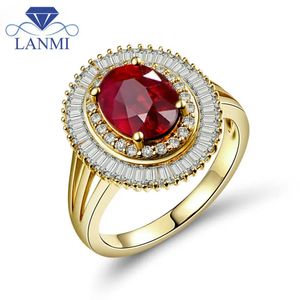 Anneaux de mariage LANMI 14Kt solide or jaune rubis pierre Vintage diamant naturel bague de fiançailles véritable bijoux pour femmes 231128
