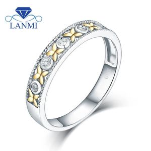 Trouwringen LANMI Loving VS Diamond Flower Ring Echt 14K Tweekleurig Goud voor Paar Verjaardag Fijne Sieraden Feestcadeau Groothandel 231117