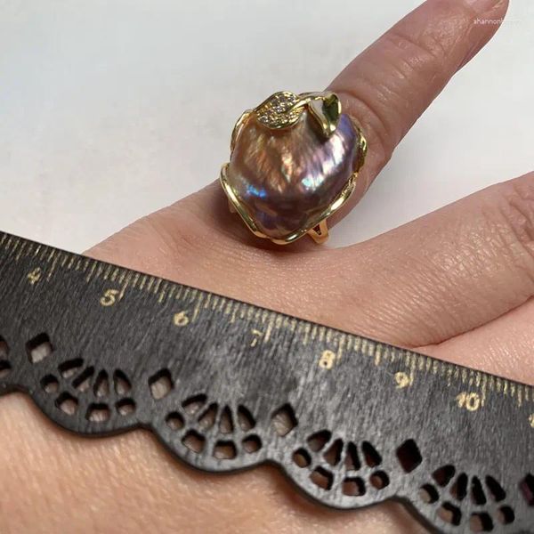 Anneaux de mariage Grand anneau de perles d'eau douce naturelle 18 carats recouvert d'or baroque réglable rétro femme mère cadeau