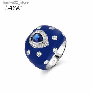 Trouwringen Laya Blauwe Saffier Ring voor Heren Vintage Glanzend Zirkoon Synthetisch Kristal 925 Sterling Zilver Klassieke Originele Sieraden Q240315