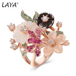 Wedding Rings Laya Ring for Women Mood Ring Red Green White Zirkon Natural Shell Flower 925 Sterling Silver Anillos Fashion Jewelry 230302
