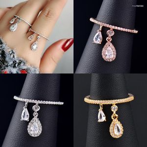 Trouwringen LEEKER Koreaanse Mode Teardrop Kristallen Hanger Voor Vrouwen Rose Goud Zilver Kleur Accessoires Ring 2023 Trend XS6