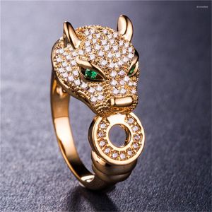 Anillos de boda Anillo de cabeza de leopardo con microincrustaciones con joyería clásica de platino al por mayor