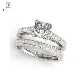 Lesf 1.2 Ct Prinses Geslepen Diamanten Verlovingsring Set Voor Vrouwen Sieraden 925 Sterling Zilver Pave Trouwringen 231202