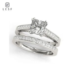 Anneaux de mariage Lesf 1/2 CT Princess Cut Diamonds Bague de fiançailles Ensemble pour femmes Bijoux 925 Sterling Silver Pave Bands 231130