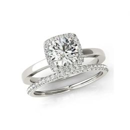 Anneaux de mariage LESF 1 carat diamant Halo bague de fiançailles ensemble solide 925 en argent sterling bande bijoux pour femmes 231129