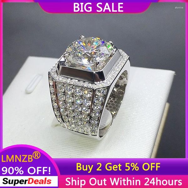 Anillos de boda LMNZB Plata tibetana genuina de alta calidad para hombres Hip Hop Rhinestone Lced Out Bling Big Square Ring Fashion Band