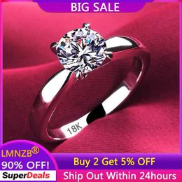 Anneaux de mariage LMNZB Solid 18K Platinum Ring 925 Silver Silver Round 2CT CARTES ACCESSOIRES DES FEMPLES BIELLIR Q240511