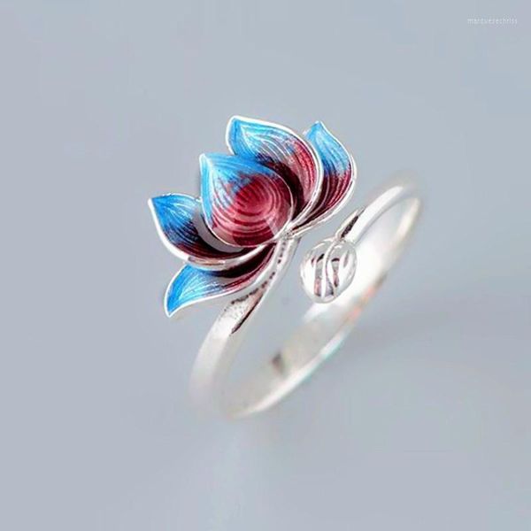 Anillos de boda Flor de loto para mujer Joyería de declaración Regalos de San Valentín Amante Anillo de dedo