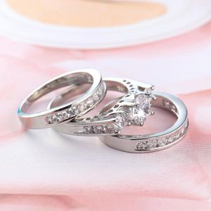 Anneaux de mariage ensemble d'amoureux cuivre pour femmes et hommes classique blanc Zircon anneau bijoux de mode fiançailles Couples accessoires