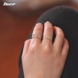 Trouwringen LUER Aangepaste naamringen/Zirkonia's Sieraden Naamplaat Ringen/Vrouwen Letters Initial Ringen/ Volledige Zirconia Micro Pave Band Handgemaakt Cadeau 231124