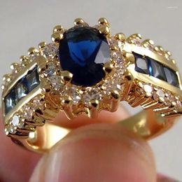 Anneaux de mariage luxueux bleu rouge Zircon mode hommes et femmes couleur or anniversaire unisexe bijoux en gros