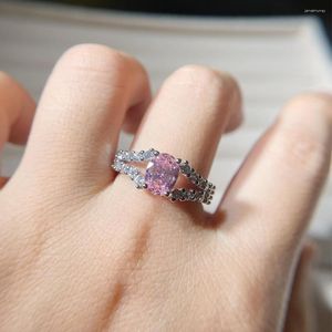 Trouwringen Luxe Design Ovaal Roze Kristal Zirkoon Dames Verlovingsring Valentijnsdag Verjaardag Liefde Statement Sieraden