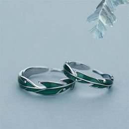 Trouwringen Luxe fijne sieraden 925 Sterling zilveren bladeren Druipende olie open voor vrouwelijke mannen paar ringliefhebbers cadeau