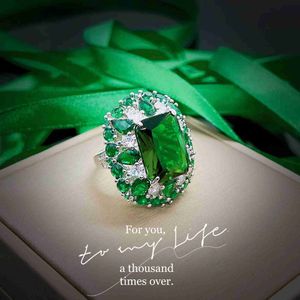 Wedding Rings Luxe 100% 18 K Wit goudringen voor vrouwen gecreëerd natuurlijke Emerald edelsteen diamant bruiloft verlovingsring Fine Jewelry Gold 240419