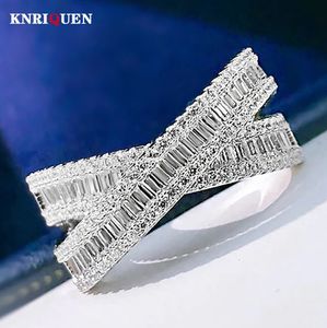 Anneaux de mariage Luxe 100% 925 argent réel haute teneur en carbone diamant croix anneaux de mariage pour les femmes bande de fiançailles fête Fine bijou cadeau d'anniversaire 231214