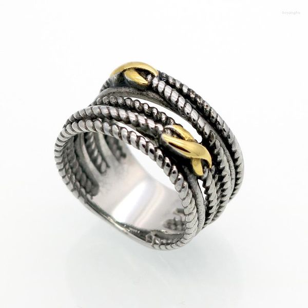 Anillos de boda de lujo de 2 tonos de Cable entrelazado X infinito para mujeres y hombres de acero inoxidable declaración Vintage anillo gótico trenzado joyería