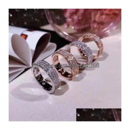 Anneaux de mariage Luxe 3 rangées FL Diamond Love Bague Mode Femmes Haute Qualité 316L Titane Acier Bijoux Drop Livraison Dhkpk