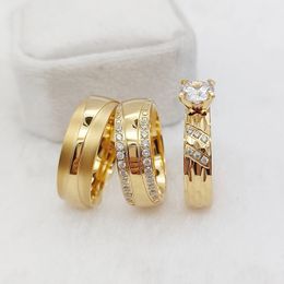 Trouwringen Luxe 3 stuks koppels bruiloft verlovingsringen sets voor mannen en vrouwen 18k vergulde sieraden kroonbelofte ring 231114