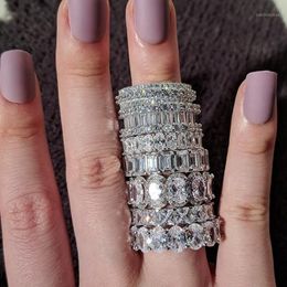 Anillos de boda de lujo 925 banda de color plata anillo de eternidad para mujeres gran regalo señoras amor circón joyería de moda 2257