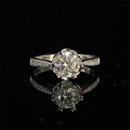 Anneaux de mariage de luxe en or blanc 9K DF couleur coupe ronde fleur forme diamant bijoux anniversaire fiançailles 220829