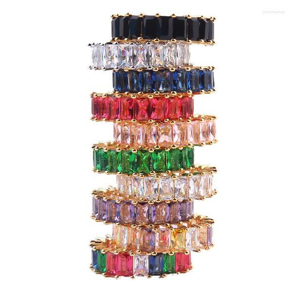 Anneaux De Mariage De Luxe Bande Arc-En-Ciel Baguette Cristal Pour Femmes Hommes Parti Cadeau Charme Multicolore CZ Doigt Coloré Zircon HIp Hop Bijoux