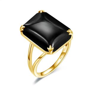 Trouwringen Luxe Zwarte Onyx Ringen Voor Vrouwen Echt 925 Sterling Zilver Edelstenen Ontwerp 13*18mm Rechthoek Steen Vergulde Vintage Sieraden 231214
