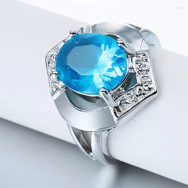 Anillos de boda Anillo geométrico azul de lujo Tipo europeo para mujeres Color astilla Joyería de aniversario de moda