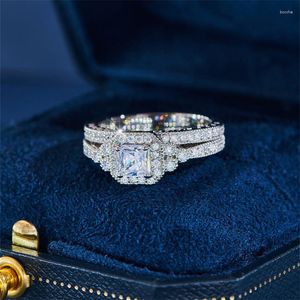 Trouwringen Luxe Bruids Vierkante Zirkoon Ring Sets Voor Vrouwen Zilver Goud Kleur Wit Zwart Rood Steen Set Belofte Engagement Gift