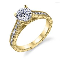 Wedding Rings Luxe klassiek Retro Gold Hollow Out Patroon voor vrouwen Shine White Cz Stone Inlay Fashion Jewelry Party Cadeau