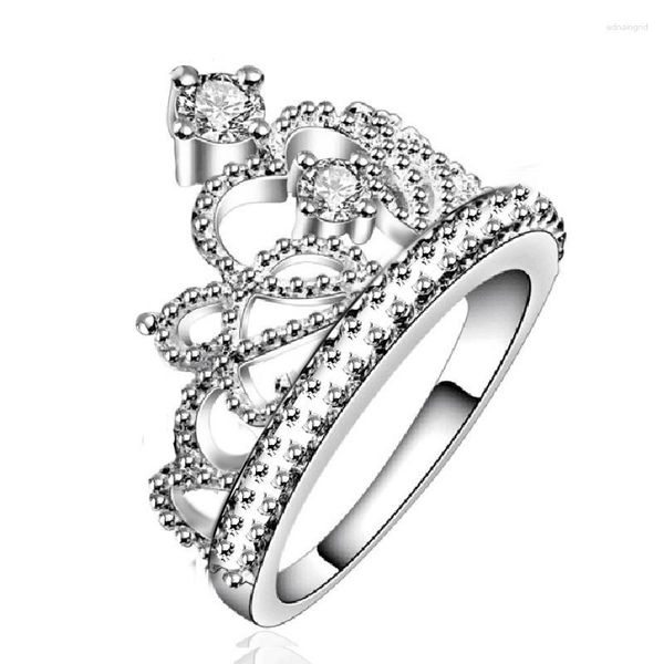 Anneaux de mariage luxe couronne forme zircone bague de fiançailles pour la fête couleur argent inde bijoux mode doigt cadeaux femmes