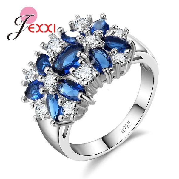 Anneaux de mariage Décoration de luxe 925 en argent Sterling scintillant bagues femmes filles brillant CZ cristal bague de fiançailles de mariage bijoux 231129