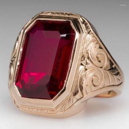 Trouwringen Luxe Design Klassieke Arabische Sieraden Ring Vergulde Robijn Rode Zirkoon Steen Verlovingsvinger Voor Vrouwen Mannen