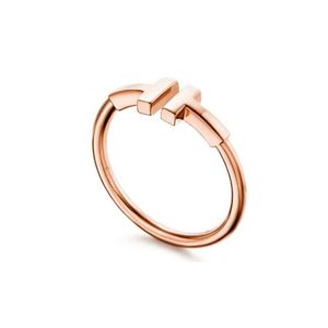 Wedding Rings Luxe ontwerper voor dames heren S925 Sterling Sier Double T Open Diamond Ring Set met 18K Rose Gold Band Sieraden Gift D OTQQI