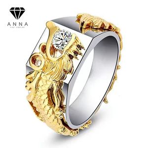 Wedding Rings Luxe Dragon Diamond Rings For Men 18K Gold vergulde Solid 925 Sterling Silver Punk Cool Accessoire Fashion Jewelry 230815