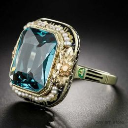 Wedding Rings Luxe mode Aquamarine Pearl -ringen voor vrouwen Noble Princess Bride Engagement Party Wedding Aesthetic Juwelen Verjaardag Geschenk