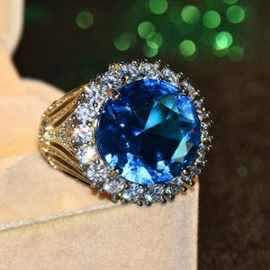 Anillos de boda de lujo para mujer, anillo de piedra azul grande, Color plateado para mujer, año 2022, joyería de compromiso de moda, regalos de boda