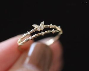 Anneaux de mariage luxe femme cristal papillon mince anneau classique couleur or fiançailles charme blanc Zircon pierre pour les femmes