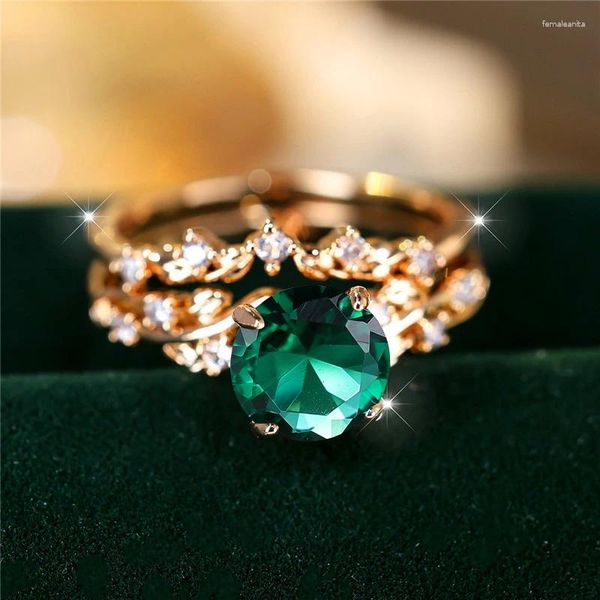Anneaux de mariage Luxury Femelle Crystal Green Zircon Stone Engagement Rague de fiançailles mignonnes pour femmes